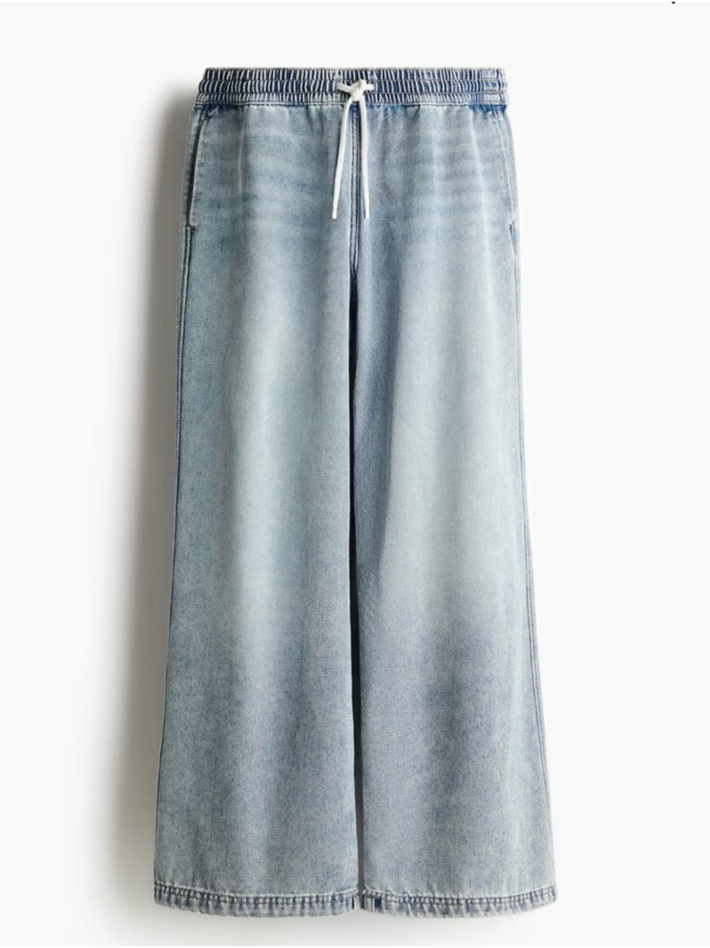 H&M Faded Light Blue Wide-Leg Drawstring Pull-on Jeans